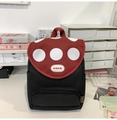 Detail of cute mushroom backpack with red polka dot flap and side pocket on desk - Without Pendant / Black
