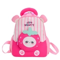 Mochila infantil con rayas verticales rosas y blancas y diseño de fresa tierna - Rosa