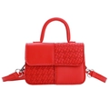 Red mini PU leather crossbody bag for children featuring a woven patchwork texture - Red