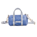 Mini denim barrel bag for kids with silver handles and crossbody strap - Silver
