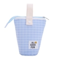 Borsa cancelleria in tessuto a quadri blu con manico bianco e logo All Good Fun smile - Blu