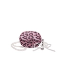 Pink leopard print mini bag with faux pearl chain strap and beaded bow detail - Pink