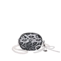 Mini leopard print crossbody bag featuring pearl chain strap and beaded bow detail - Black