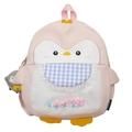 Sac à dos pingouin rose pour étudiants avec des boules de poils colorées et un pendentif - Rose Grande Avec Pendentif