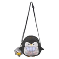 Sac bandoulière pingouin mignon en gris foncé avec pompons colorés et mini peluche assortie - Gris foncé avec pendentif