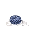 Blue leopard print mini bag with pearl chain and silver heart pendant detail - Blue