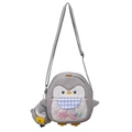 Sac bandoulière pingouin gris avec pompons colorés et porte-clés en peluche assorti - Gris clair avec pendentif