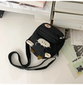 Sac bandoulière mouton mignon en toile noire avec sangle réglable et poche zippée - Sans Pendentif / Noir