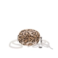 Mini leopard print crossbody bag with white pearl chain handle and animal texture - Orange