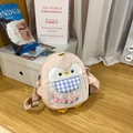 Pink cartoon penguin crossbody bag with colorful pom-poms in transparent pocket - Light Pink without Pendant