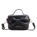 Schwarze Mini-Handtasche für Mädchen mit Lederschleife und goldenem Aufdruck - Schwarz