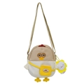 Cute cartoon chicken crossbody bag in beige and cream with sunflower plush charm - White with Khaki with Pendant