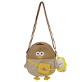 Cartoon chick crossbody bag in khaki and beige with sunflower doll pendant - Khaki with Brown with Pendant