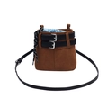Braune mattierte Wildlederbeuteltasche mit Lederriemen und blauem Kordelzugfutter - Hellbraun