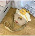 Cute cartoon chicken crossbody bag in beige and light brown with adjustable strap - White with Khaki without Pendant