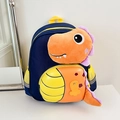 Dettaglio dello zaino a dinosauro in peluche per bambini con punte colorate e tasca a rete - Blu scuro