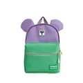 Mochila infantil bicolor violeta y verde con orejas decorativas y bolsillo frontal - Verde y Púrpura