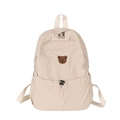 Cute beige school backpack featuring cartoon bear embroidery and drawstring pockets - Large / Off White