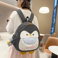 Grey penguin backpack for women with colorful pom-poms and matching plush keychain - Dark Grey Medium With Pendant