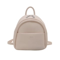 Creamy beige mini faux leather backpack with front pocket and top handle for kids - White