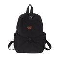 Cute black nylon kids backpack featuring brown bear embroidery and adjustable straps - Large / Black