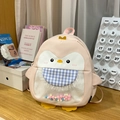 Cute pink penguin backpack featuring transparent PVC layer and colorful pom-poms decor - Pink Large Without Pendant