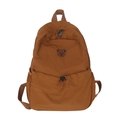 Caramel brown school backpack with cute bear embroidery and drawstring pocket - Large / Brown