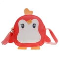 Cute cartoon penguin crossbody bag in vibrant red with 3D embroidery and soft strap - Red