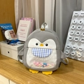 Cute gray cartoon penguin backpack for girls featuring colorful fur balls in a clear pocket - Light Grey Large Without Pendant