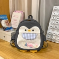Cute dark gray penguin backpack for girls with colorful pom-poms in transparent pocket - Dark Grey Large Without Pendant