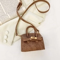 Brown twill textured mini crossbody bag for kids with gold twist lock and strap - Brown