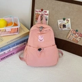 Sac à dos enfant rose en nylon avec broderie lapin et poche à cordon - Petit / Rose