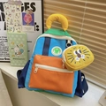 Sac à dos enfant bicolore bleu et orange avec charm de lion jaune mignon - Moyen / Bleu