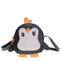 Cute black and white penguin shaped mini crossbody bag for kids with adjustable strap - Black