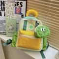 Yellow and green contrast kids backpack set with matching small round pendant charm - Medium / Green