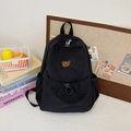 Sac à dos noir mignon pour enfants avec broderie ours et poche avant à cordon ajustable - Petit / Noir