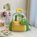 Green and yellow kids contrast color backpack with cute bear patch and round charm - Small / Green