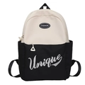 Cream and black school backpack with Unique embroidery and Fashion label on the front - Black