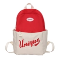 Red and white canvas school backpack for kids with Unique embroidery and fashion label - Red
