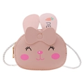 Pink bunny shaped crossbody bag for kids with cute carrot print ears and rope strap - Pink