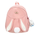 Pink rabbit backpack with cute long ears, fluffy plush charm, and large capacity design - With Pendant / Pink
