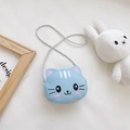 Cute light blue cat-shaped crossbody bag for kids with white woven shoulder strap - Blue