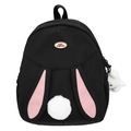 Süßer schwarzer Kaninchen Rucksack mit rosa Ohren und weißem flauschigem Schwanz - Mit Anhänger / Schwarz