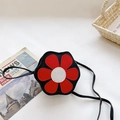 Cute black and red flower-shaped leather crossbody bag for kids with thin shoulder strap - Black
