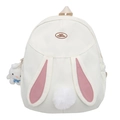 Süßer weißer Hasen-Rucksack mit Plüschschwanz und rosa Ohren im Kawaii-Stil - Mit Anhänger / Weiß