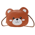 Cute brown bear mini crossbody bag for kids with faux leather texture and braided strap - Brown