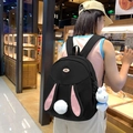 Cute black rabbit backpack with long pink-lined ears and soft white plush bunny charm - Without Pendant / Black