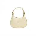 Bolso de mano de media luna minimalista en cuero blanco crema infantil con aros dorados - Blanco