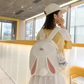 White cartoon rabbit backpack with long ears and plush bunny charm pendant for girls - Without Pendant / White