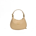 Minibolsa beige de media luna para niños con textura litchi y cadena dorada - Caqui